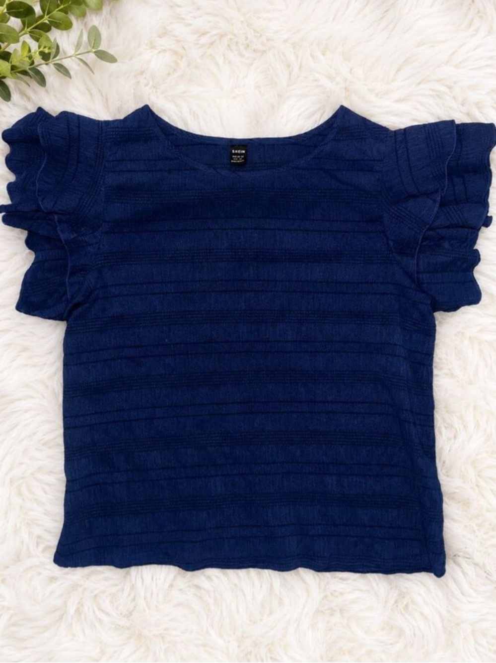 Navy Ruffle Sleeve Top size large